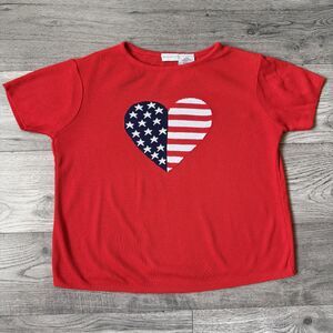 Vintage‎ White Stag Patriotic Heart Ribbed Knit Top - Size Medium